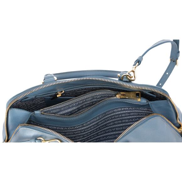 PRADA Promenade Handbag 1BA837 Light Blue Saffiano Lux Leather - Picture 6 of 8